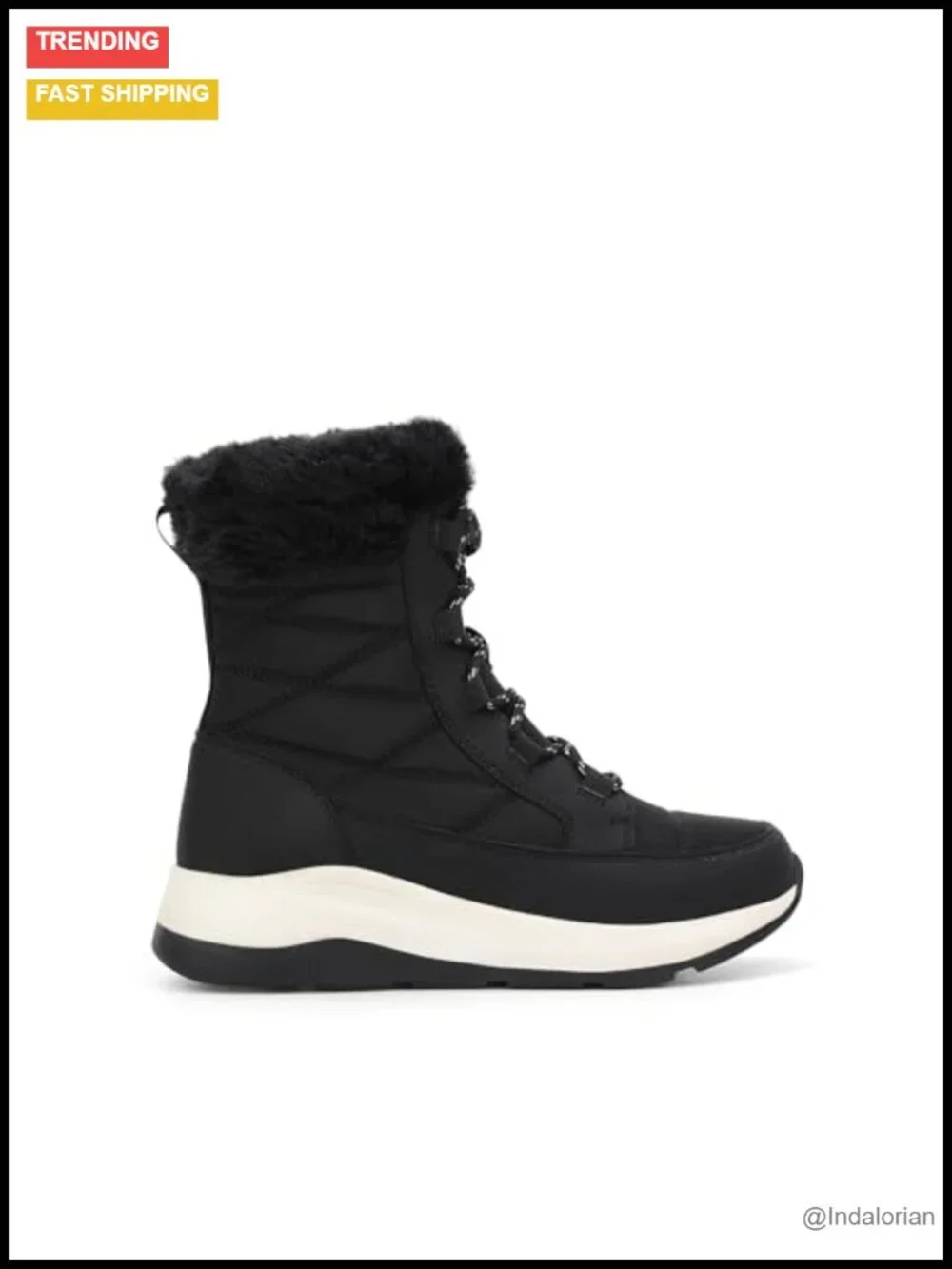 Mid Calf Warm Winter Snow Boots with Faux Fur Lining, Lace-up, Water Repellent